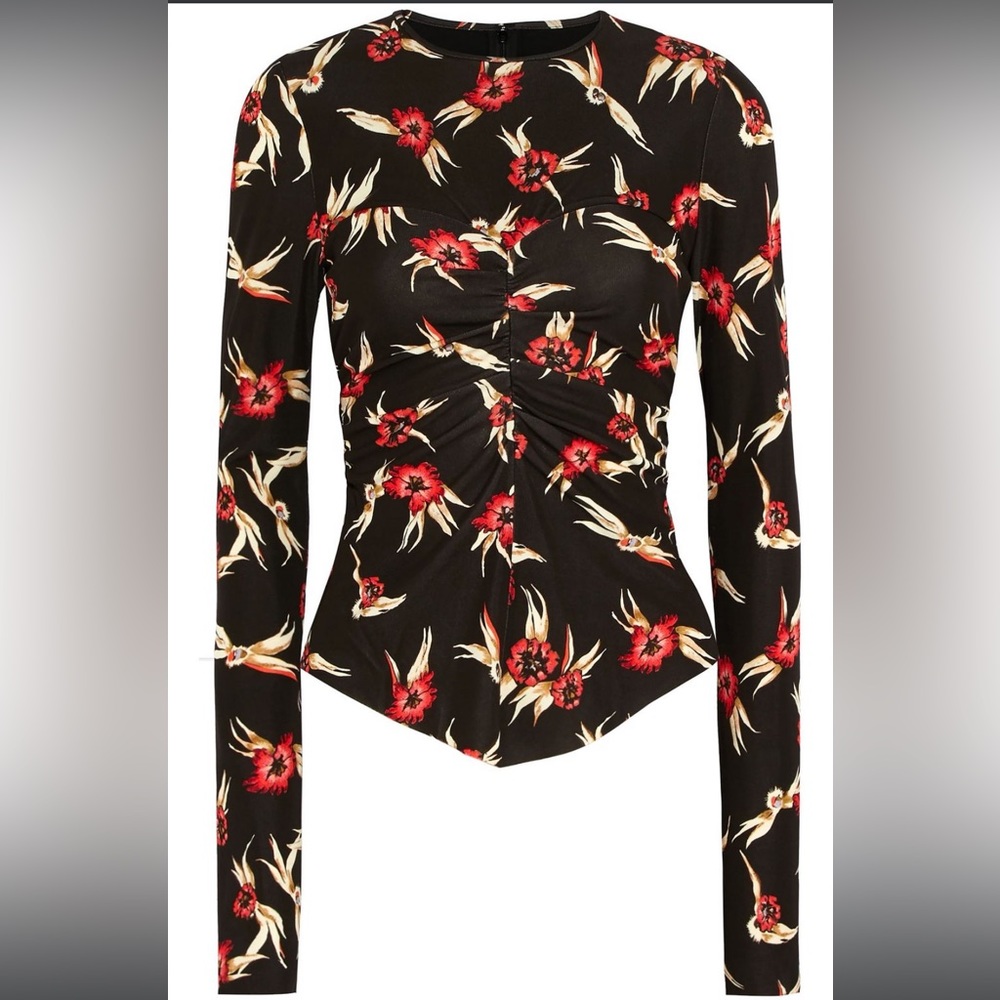 Isabel Marant Black Floral Ruched Longsleeve top
